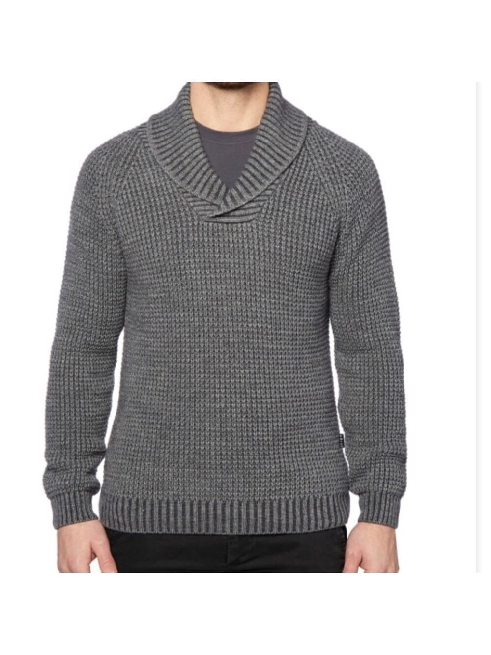 Frank AND OAK wool blend sweater shawl collar long sleeves fuzzy grey sz medium
